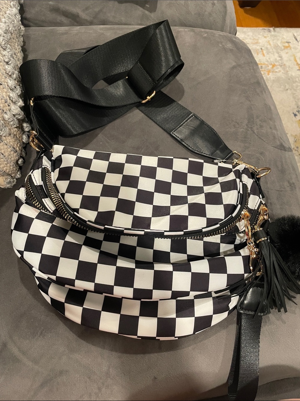 Checkerboard Crossbody Bag in Black & White